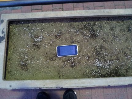 池袋の公園の花壇に落ちていた携帯 その